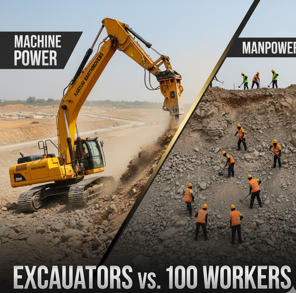 Machine Power vs. Manpower: How Excavators Outperform 100 Workers.