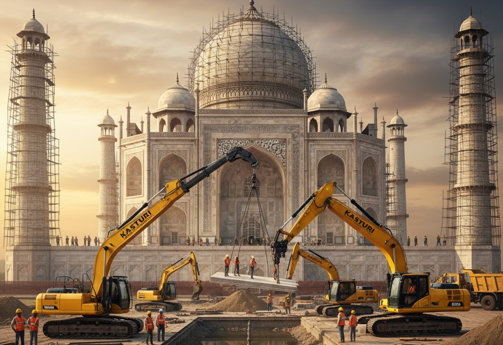 Graphic about if excavtors helped build the Taj Mahal